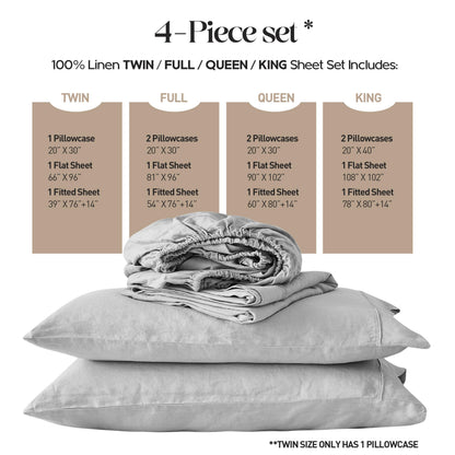 Linen Sheet Set | 100% Pure Linen, Full Size