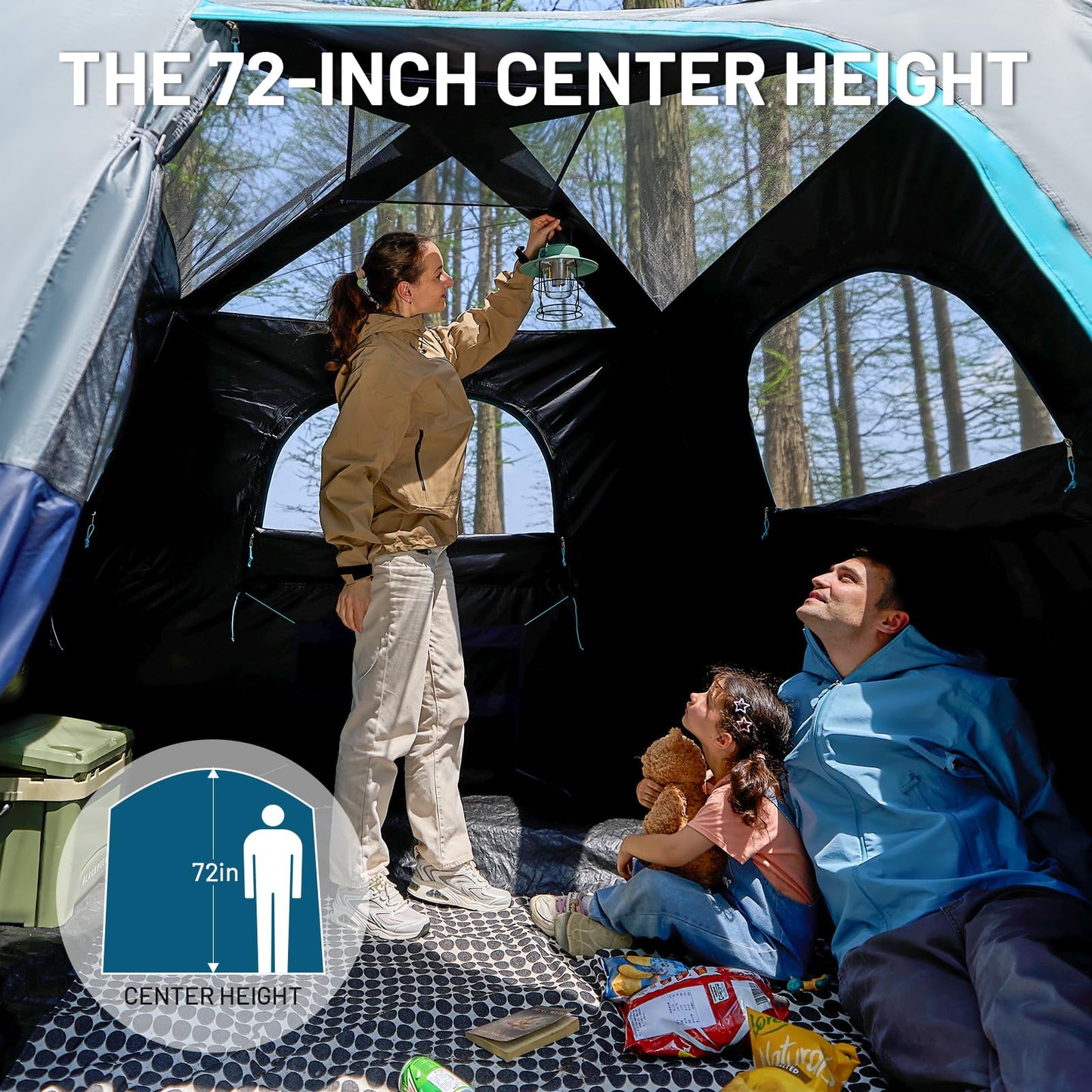 TIMBER RIDGE Camping Tent, 4/6 Person Instant Pop Up Hub Tent with 8 Windows, Easy 60 Second Setup, Weather Resistant Family Cabin Tents with Rain Fly for Camping, Outdoor Travel