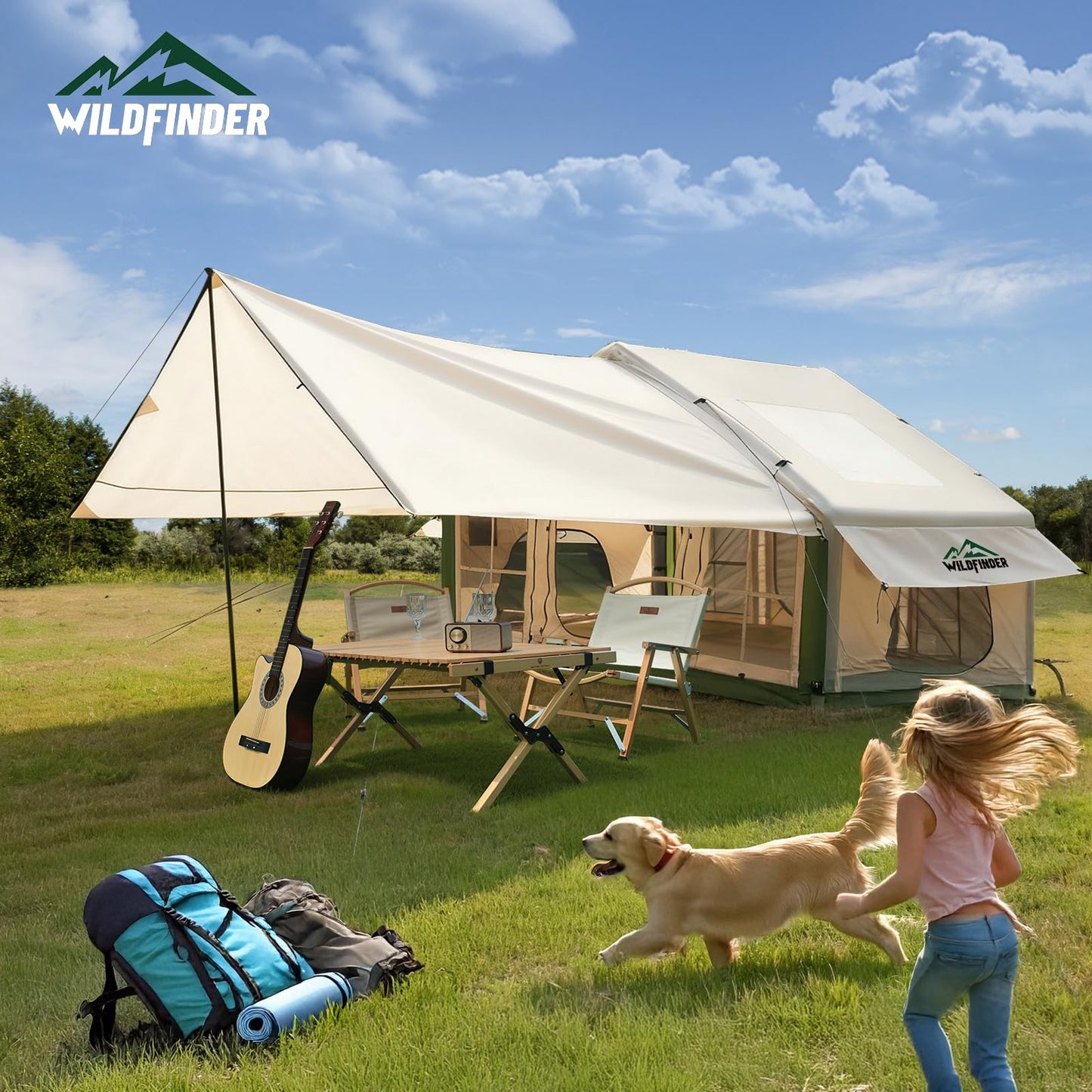 Inflatable Tent with Skylight, Quick Setup Blow Up Tents with Pump, Hot Tent with Stove Jack, Waterproof Oxford Inflatable House for Camping, Air Glamping Tents for Camping Adult