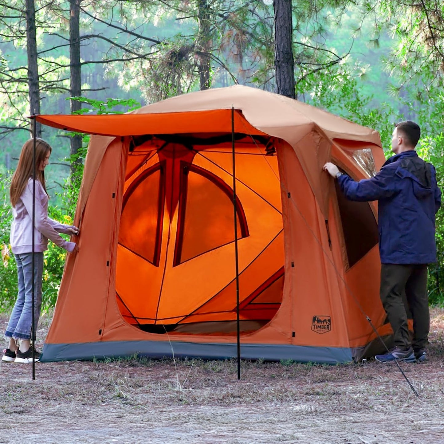 TIMBER RIDGE Camping Tent, 4/6 Person Instant Pop Up Hub Tent with 8 Windows, Easy 60 Second Setup, Weather Resistant Family Cabin Tents with Rain Fly for Camping, Outdoor Travel