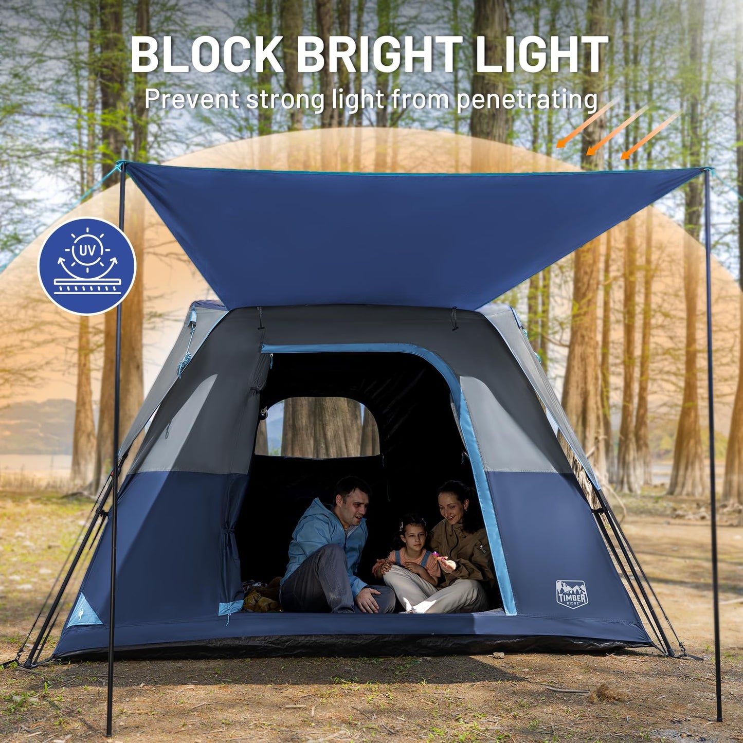 TIMBER RIDGE Camping Tent, 4/6 Person Instant Pop Up Hub Tent with 8 Windows, Easy 60 Second Setup, Weather Resistant Family Cabin Tents with Rain Fly for Camping, Outdoor Travel