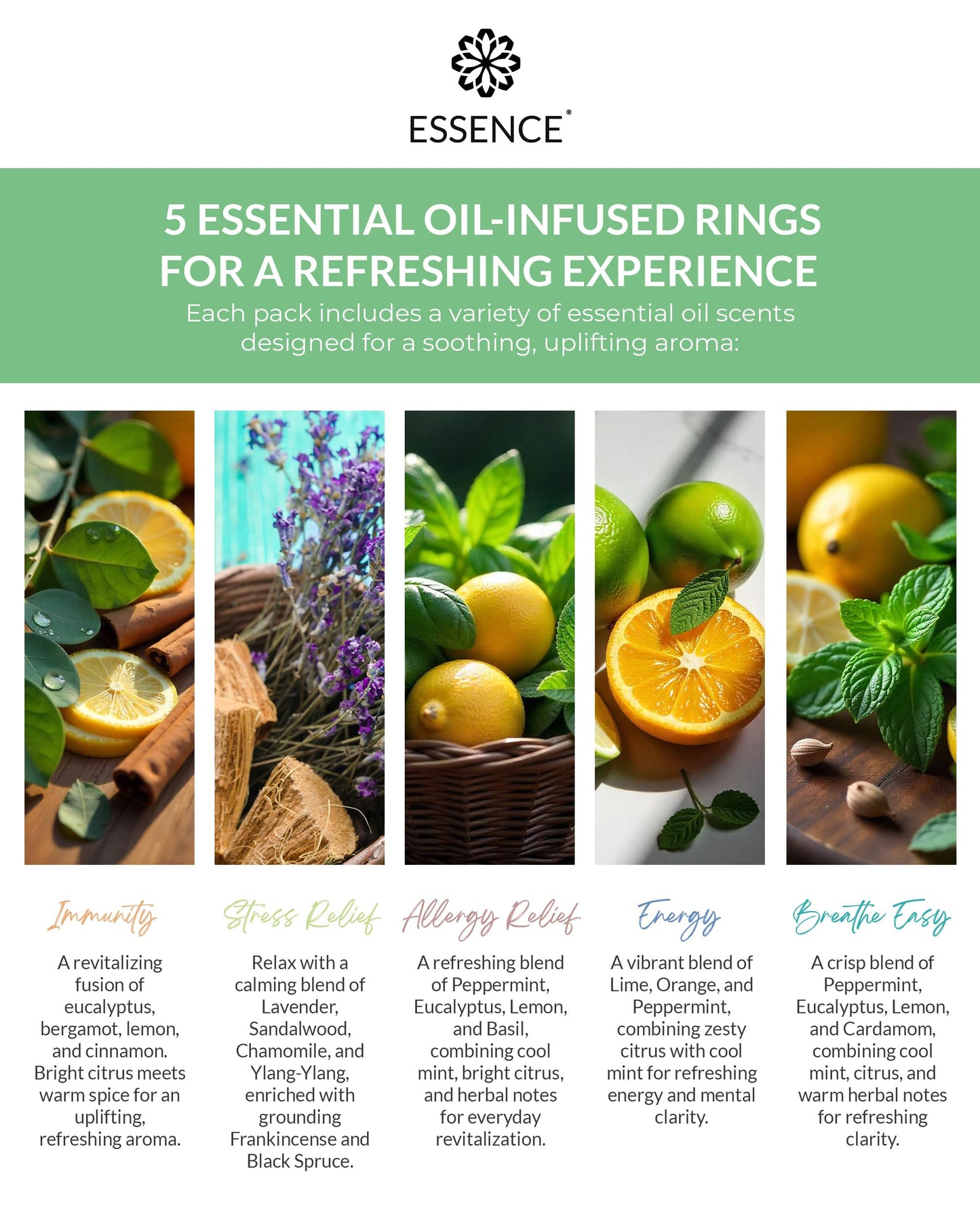 Essence Nasal Diffuser Self Care Bundle – Essential Oil Silicone Nose Rings for Stress, Energy & Mental Clarity – Wearable Aromatherapy Pack for Wellness & Mood Balance