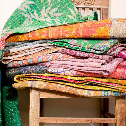 Kantha Quilt | Hand-Stitched Boho Throw from Recycled Saris