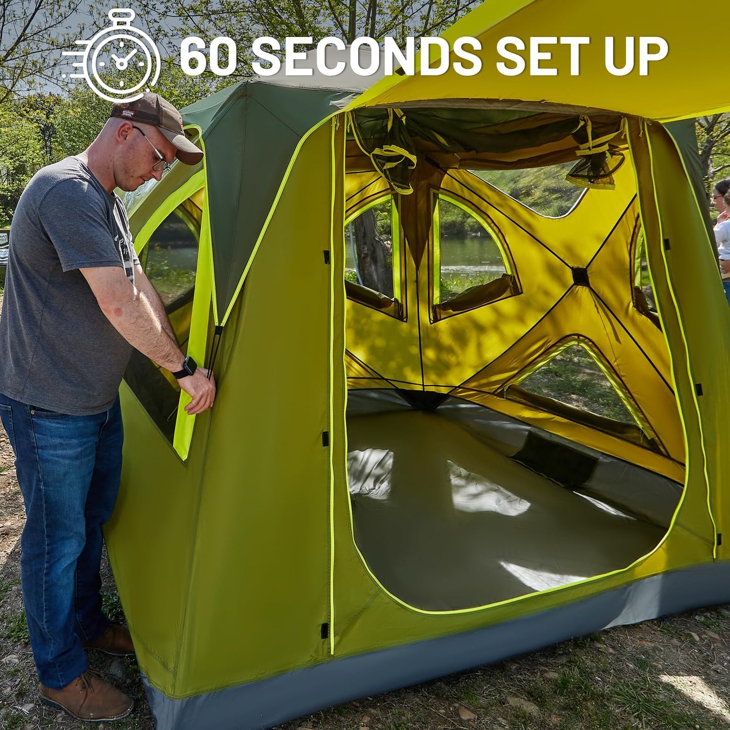 TIMBER RIDGE Camping Tent, 4/6 Person Instant Pop Up Hub Tent with 8 Windows, Easy 60 Second Setup, Weather Resistant Family Cabin Tents with Rain Fly for Camping, Outdoor Travel