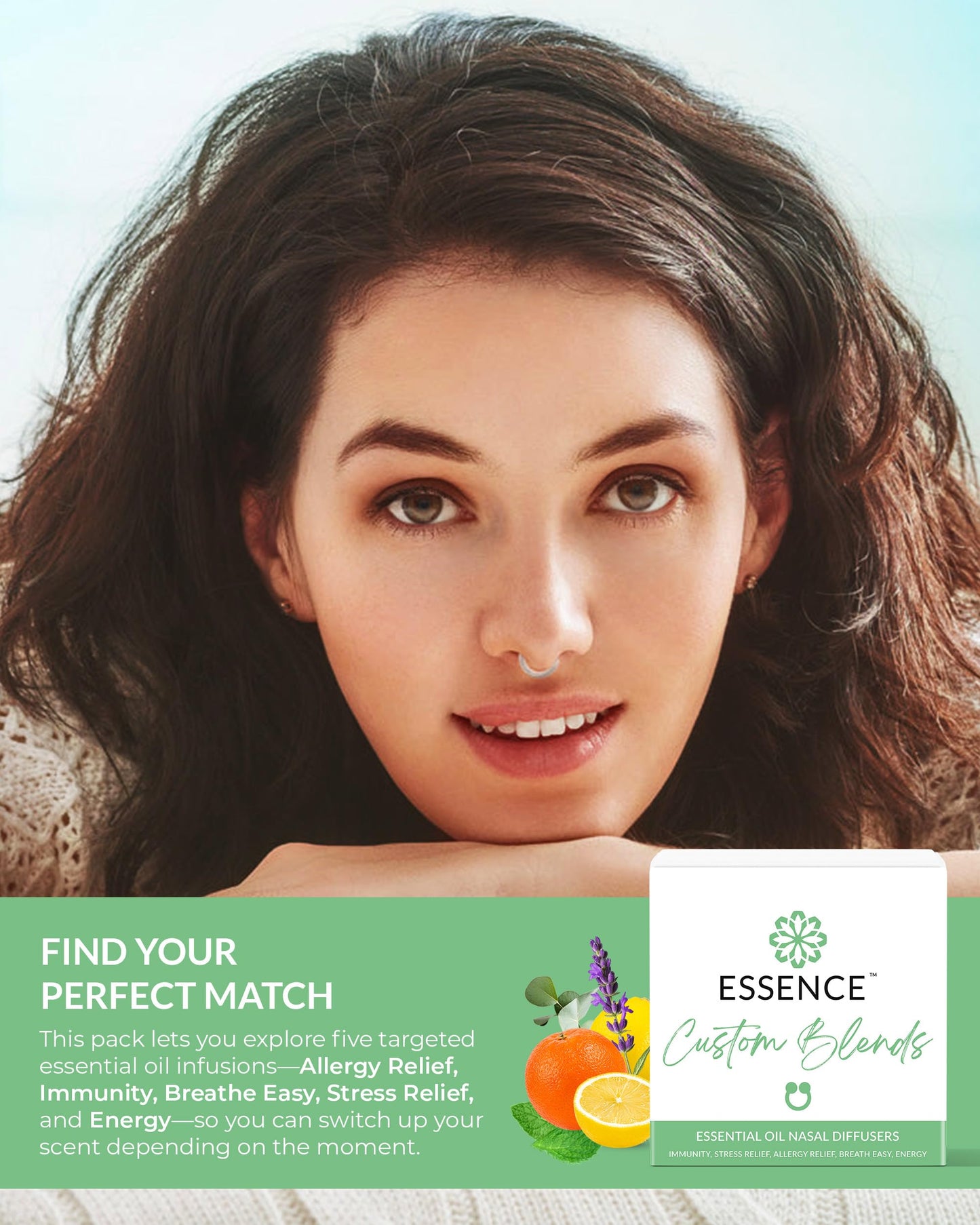 Essence Nasal Diffuser Self Care Bundle – Essential Oil Silicone Nose Rings for Stress, Energy & Mental Clarity – Wearable Aromatherapy Pack for Wellness & Mood Balance