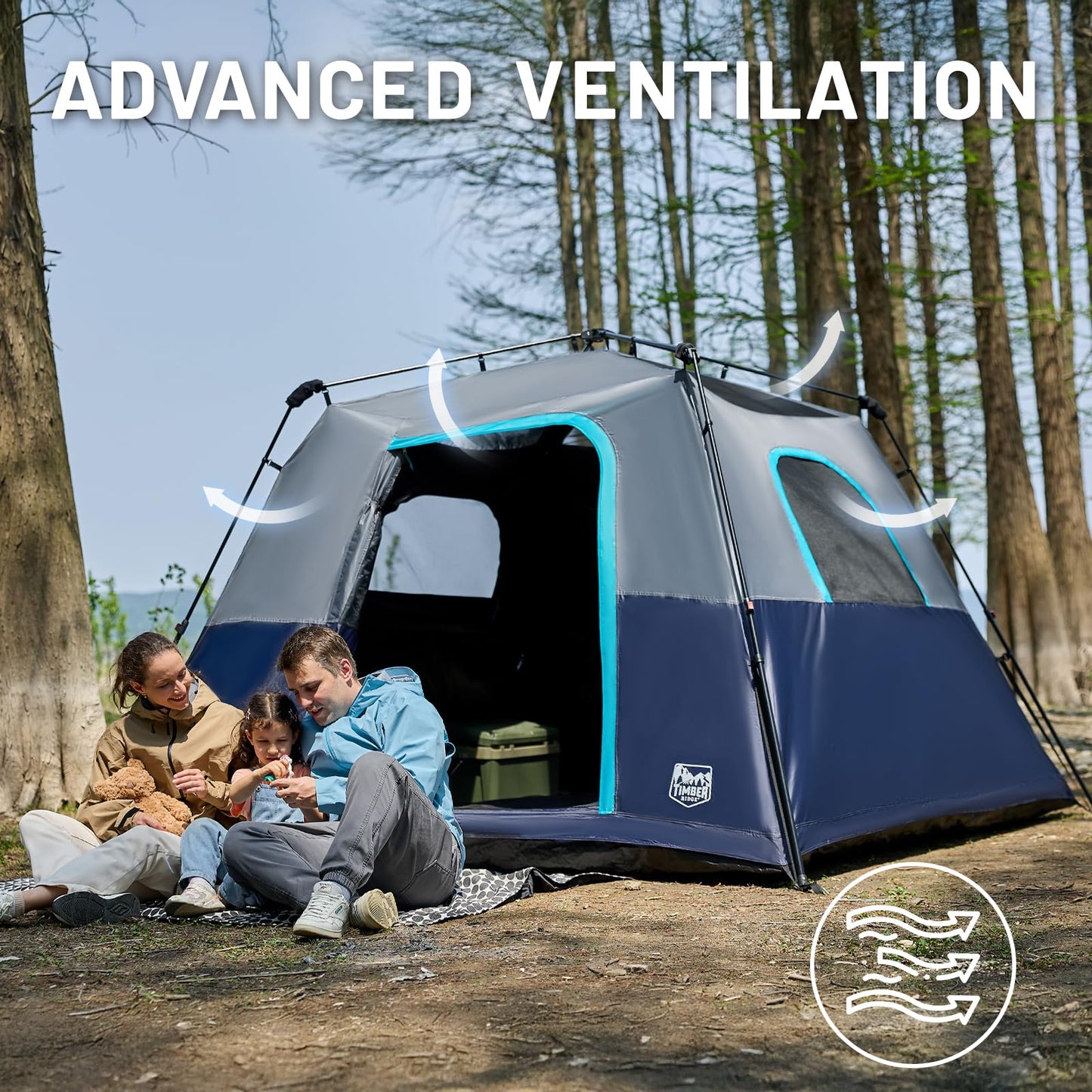 TIMBER RIDGE Camping Tent, 4/6 Person Instant Pop Up Hub Tent with 8 Windows, Easy 60 Second Setup, Weather Resistant Family Cabin Tents with Rain Fly for Camping, Outdoor Travel