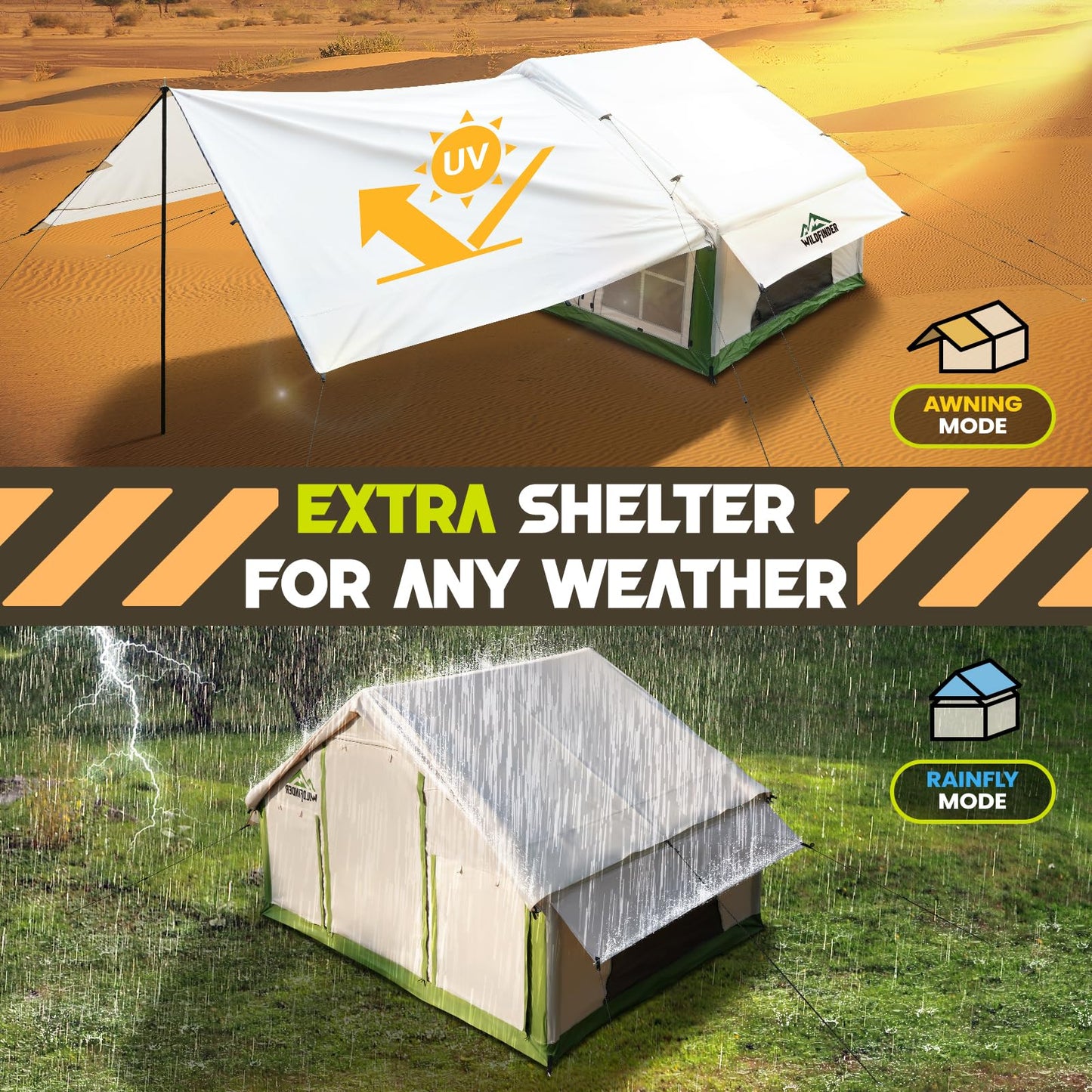 Inflatable Tent with Skylight, Quick Setup Blow Up Tents with Pump, Hot Tent with Stove Jack, Waterproof Oxford Inflatable House for Camping, Air Glamping Tents for Camping Adult