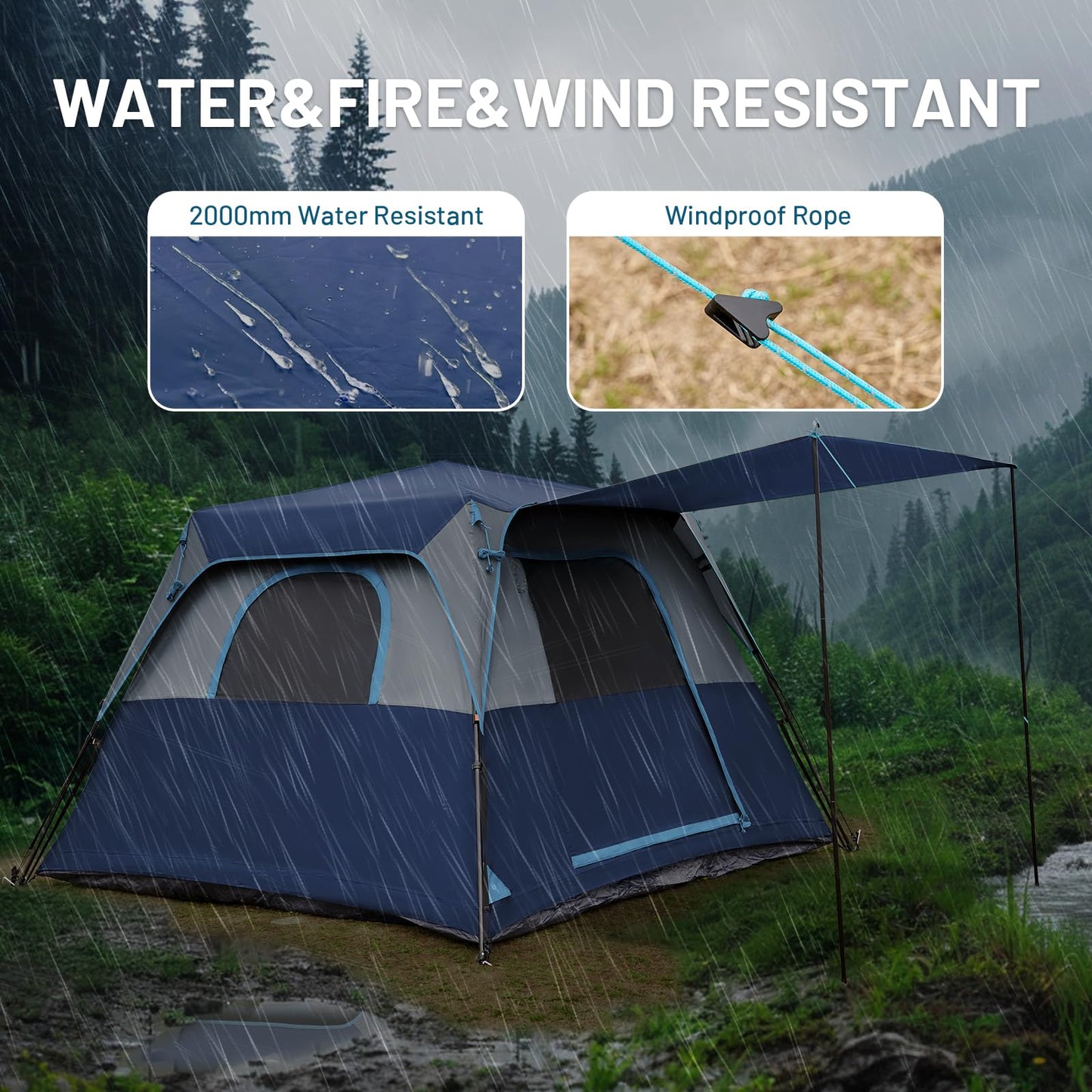 TIMBER RIDGE Camping Tent, 4/6 Person Instant Pop Up Hub Tent with 8 Windows, Easy 60 Second Setup, Weather Resistant Family Cabin Tents with Rain Fly for Camping, Outdoor Travel
