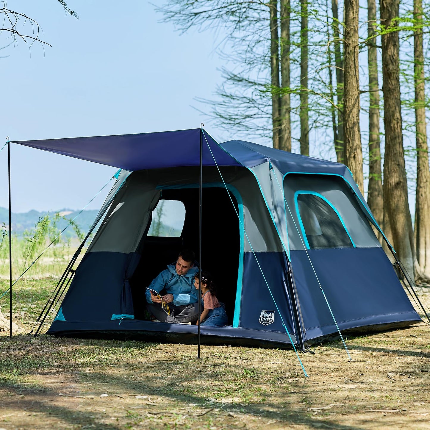 TIMBER RIDGE Camping Tent, 4/6 Person Instant Pop Up Hub Tent with 8 Windows, Easy 60 Second Setup, Weather Resistant Family Cabin Tents with Rain Fly for Camping, Outdoor Travel