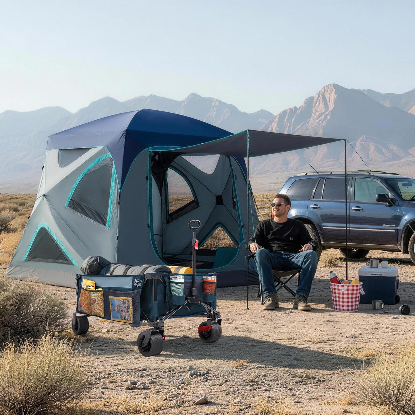 TIMBER RIDGE Camping Tent, 4/6 Person Instant Pop Up Hub Tent with 8 Windows, Easy 60 Second Setup, Weather Resistant Family Cabin Tents with Rain Fly for Camping, Outdoor Travel