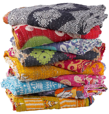 Kantha Quilt | Hand-Stitched Boho Throw from Recycled Saris