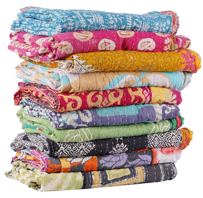 Kantha Quilt | Hand-Stitched Boho Throw from Recycled Saris