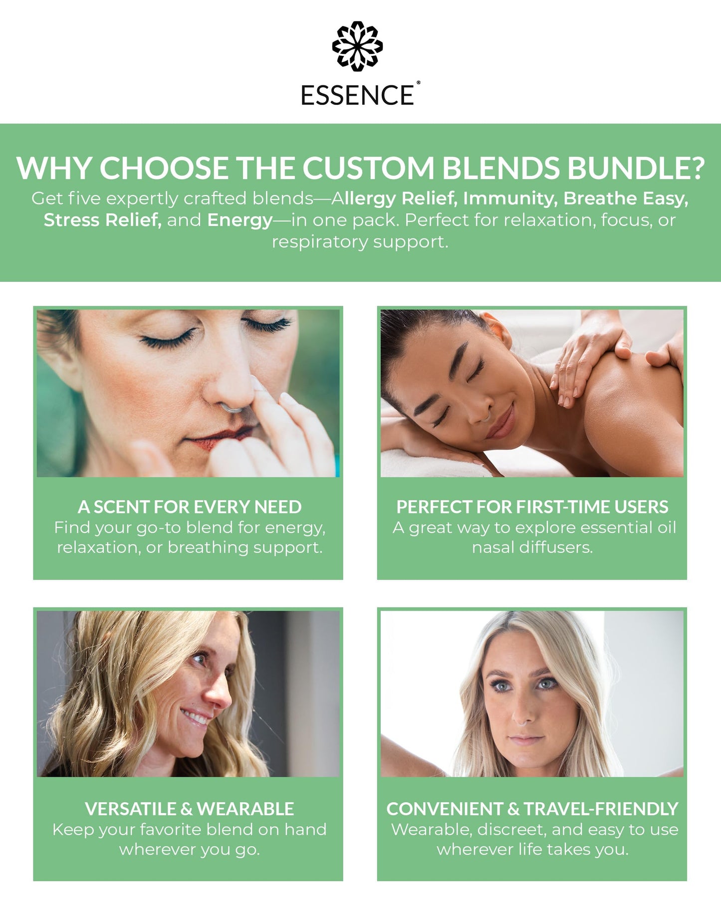 Essence Nasal Diffuser Self Care Bundle – Essential Oil Silicone Nose Rings for Stress, Energy & Mental Clarity – Wearable Aromatherapy Pack for Wellness & Mood Balance