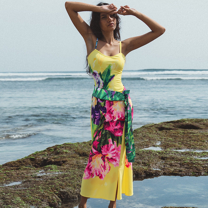 Polyester One-Piece Swimsuit | Bright Yellow, Floral