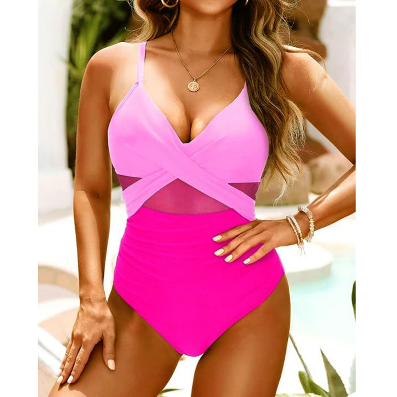 Mesh splicing one-piece swimsuit