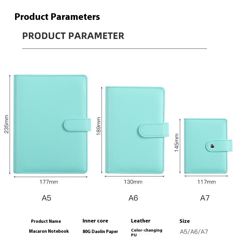 Solid Color Simple Loose-leaf Binder Zipper Bag PU Leather Notebook Shell