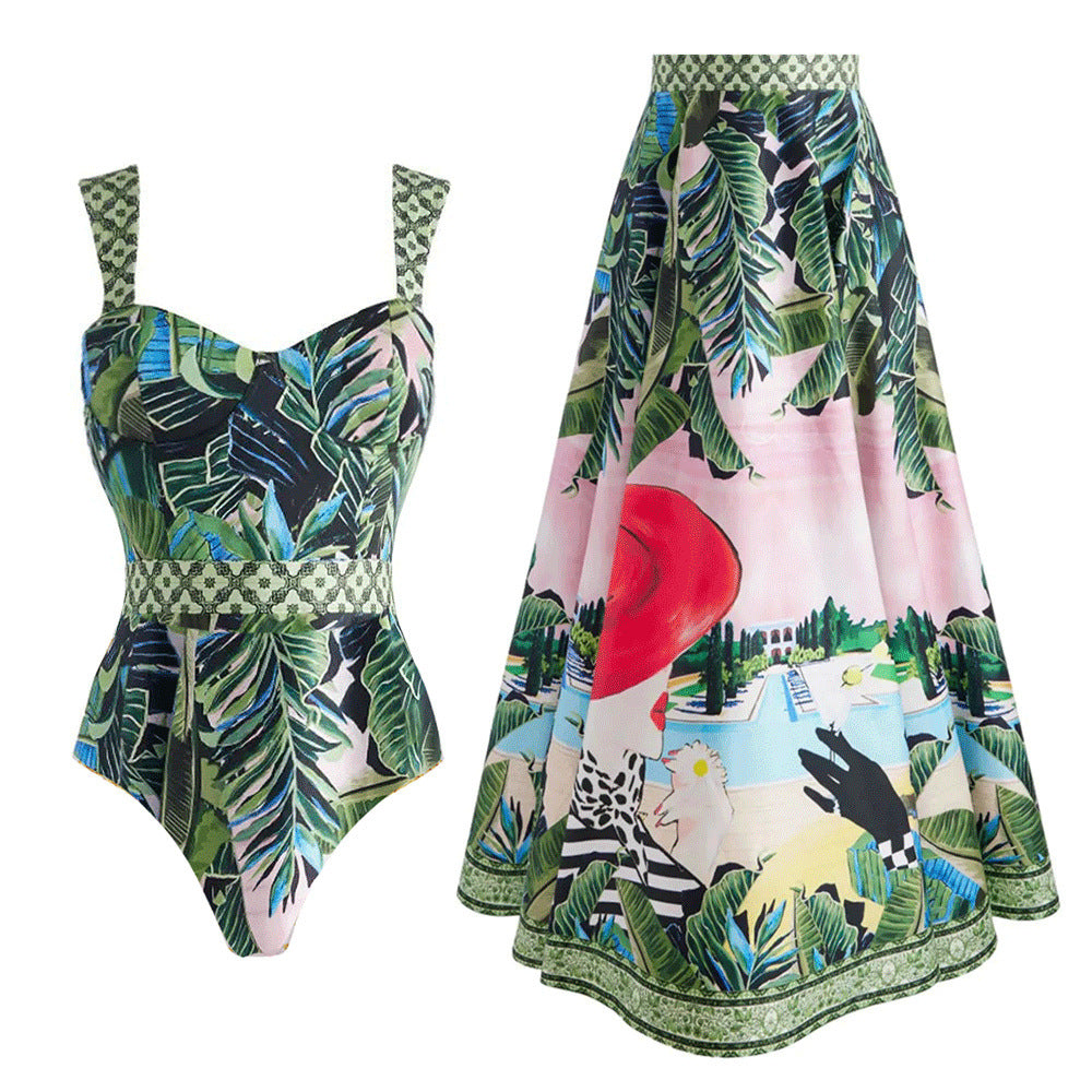 High-Waisted Slim-Fitting One-Piece Swimsuit for Women Beach Vacation Swimwear
