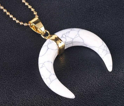 Natural Stone Half Moon Necklace | Purple & Pink