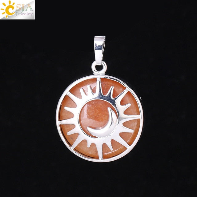 CSJA Sun & Moon Pendant Reiki Healing Natural Stone Purple White Crystal Quartz Beads for Jewelry Making Necklace