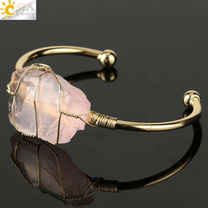 Crystal Quartz Cuff Bracelet | Gold-color, 5.5cm