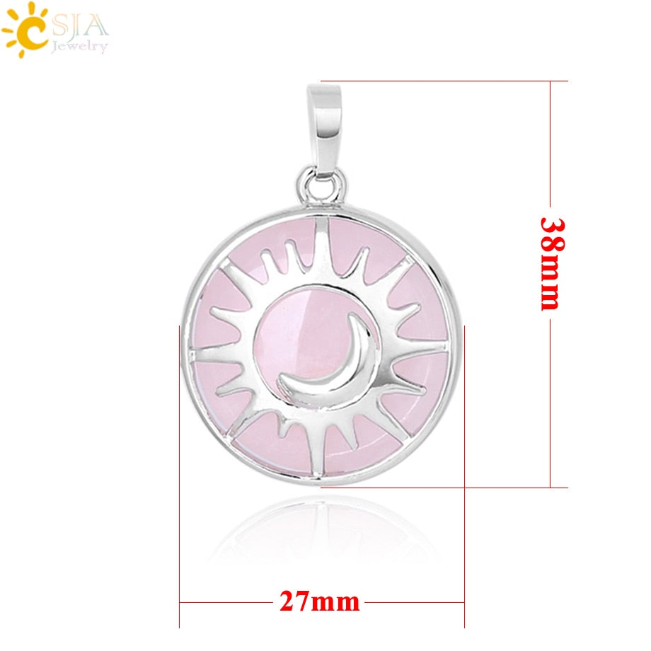 CSJA Sun & Moon Pendant Reiki Healing Natural Stone Purple White Crystal Quartz Beads for Jewelry Making Necklace