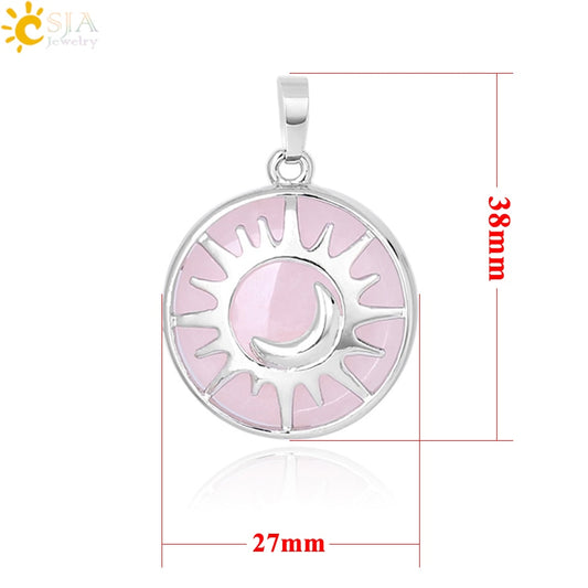 CSJA Sun & Moon Pendant Reiki Healing Natural Stone Purple White Crystal Quartz Beads for Jewelry Making Necklace