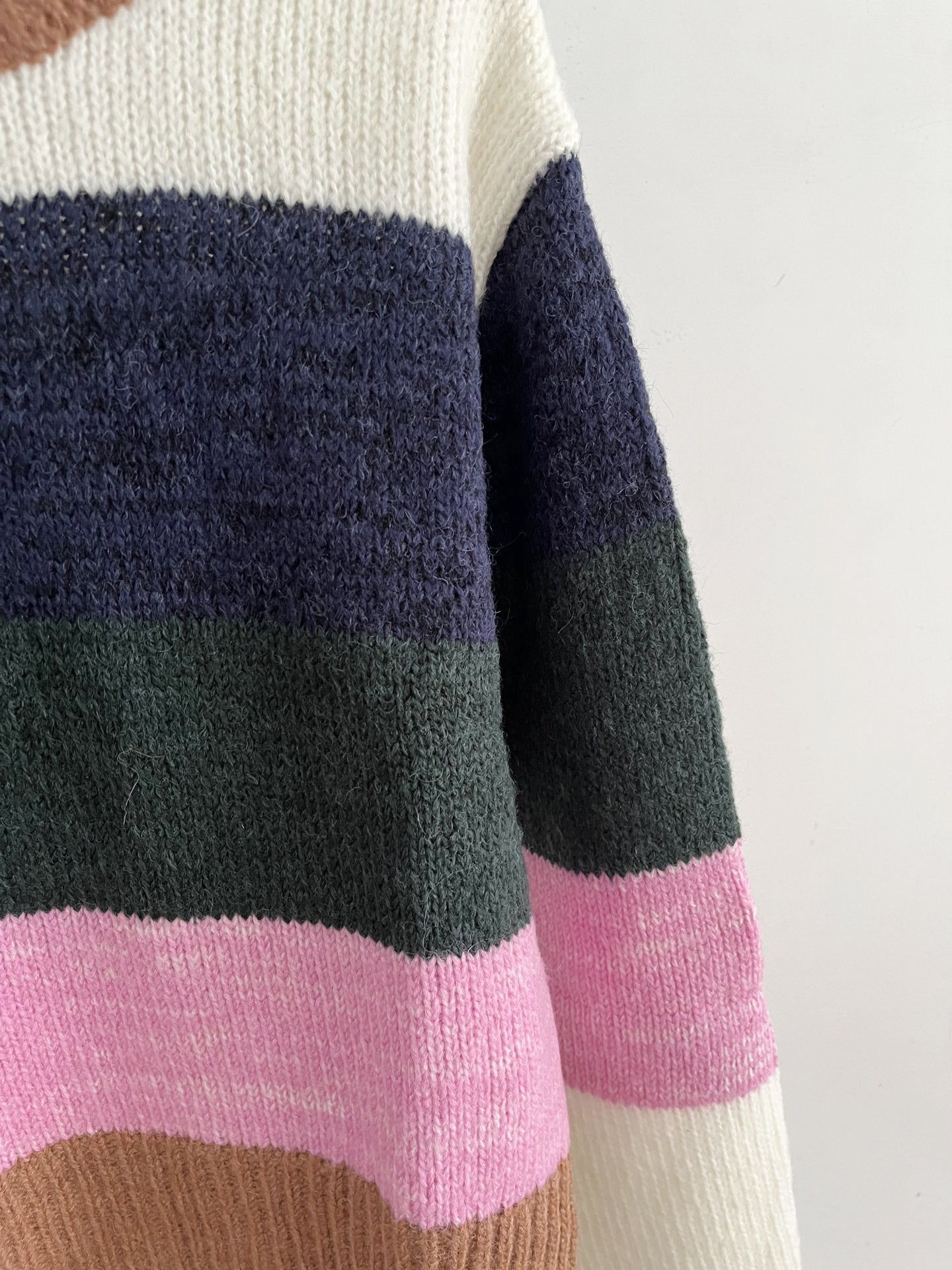 Cotton Round Neck Sweater | Pink & Navy, Loose Fit