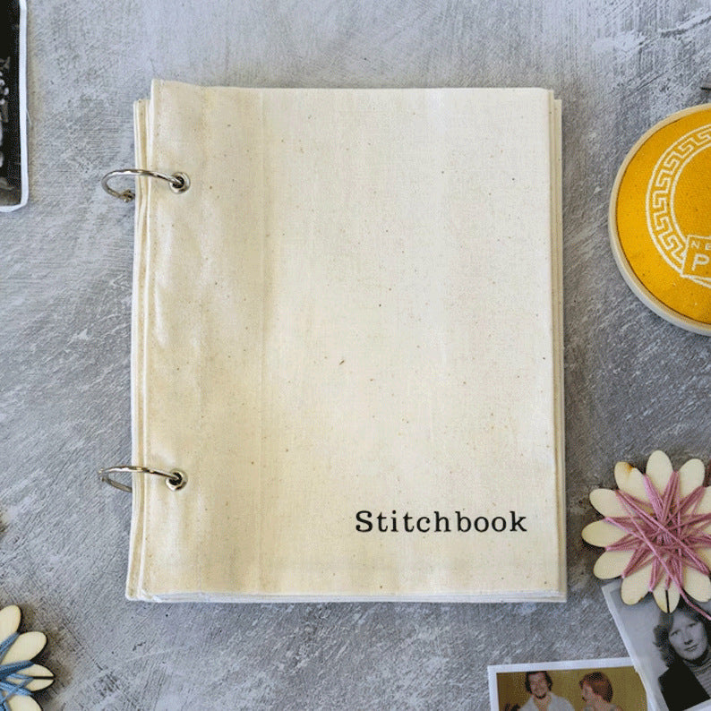 Linen Stitch Blank Fabric Sketchbook Props Milky White 17.6x12.5cm