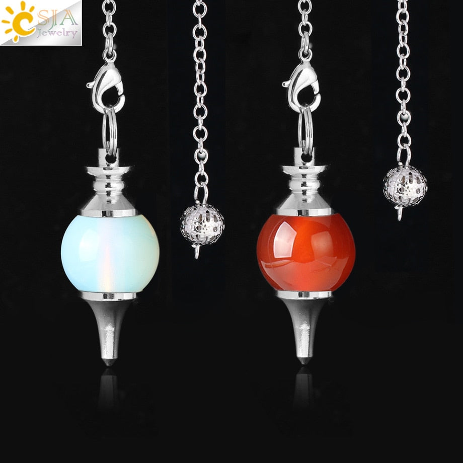CSJA Balance Reiki Natural Stone Crystal Red Agates Dowsing Pendulum Circular Cone Charm Pendant