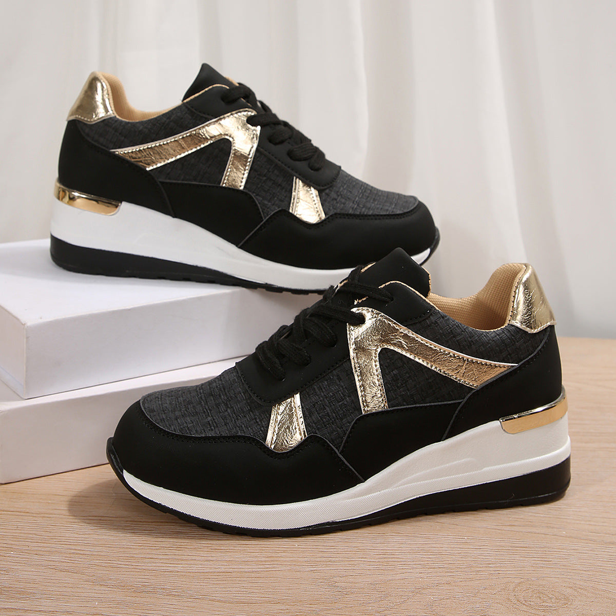PU Round Toe Retro Sports Shoes | Casual, Thick Sole