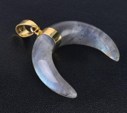 Natural Stone Half Moon Necklace | Purple & Pink