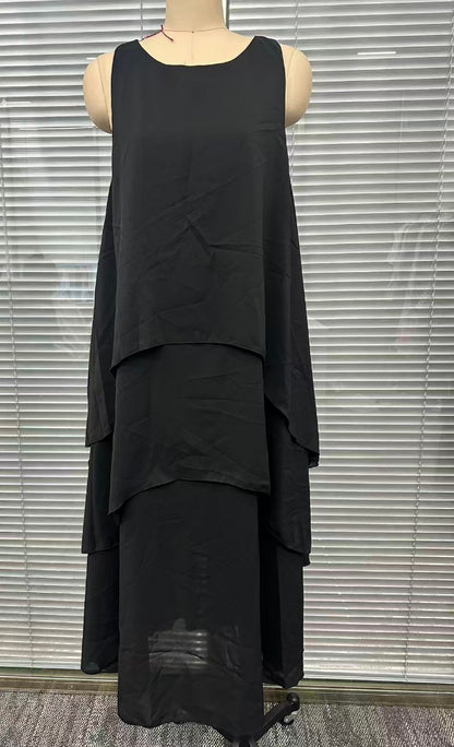 Chiffon Long Dress | Black, Sleeveless, A-line
