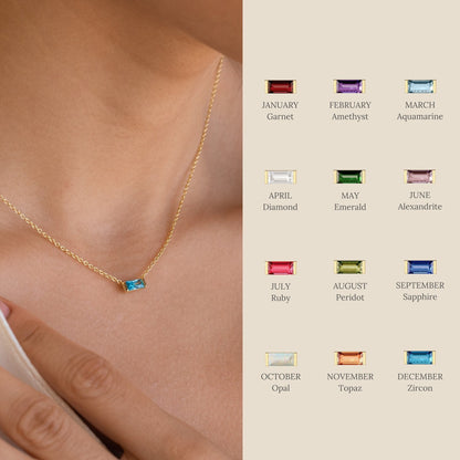 Stainless Steel Birthday Stone Necklace | Zirconia, 40+5cm