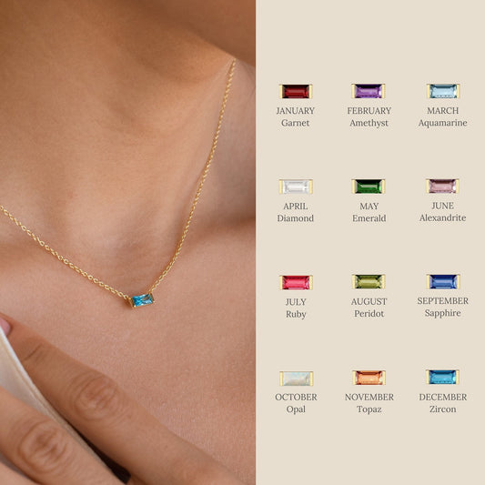 Stainless Steel Birthday Stone Necklace | 12 Zirconia