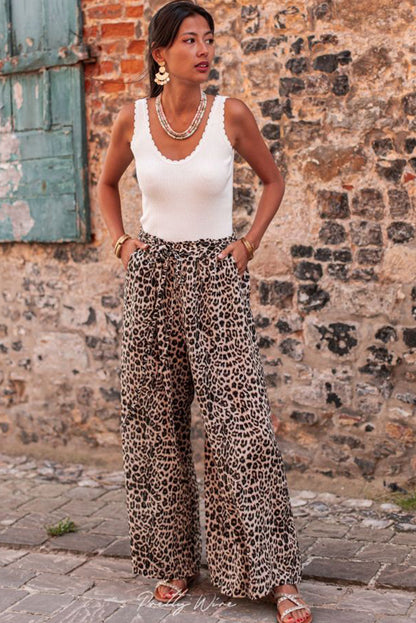 Leopard Wide Leg Pants | Boho Style, 95% Polyester