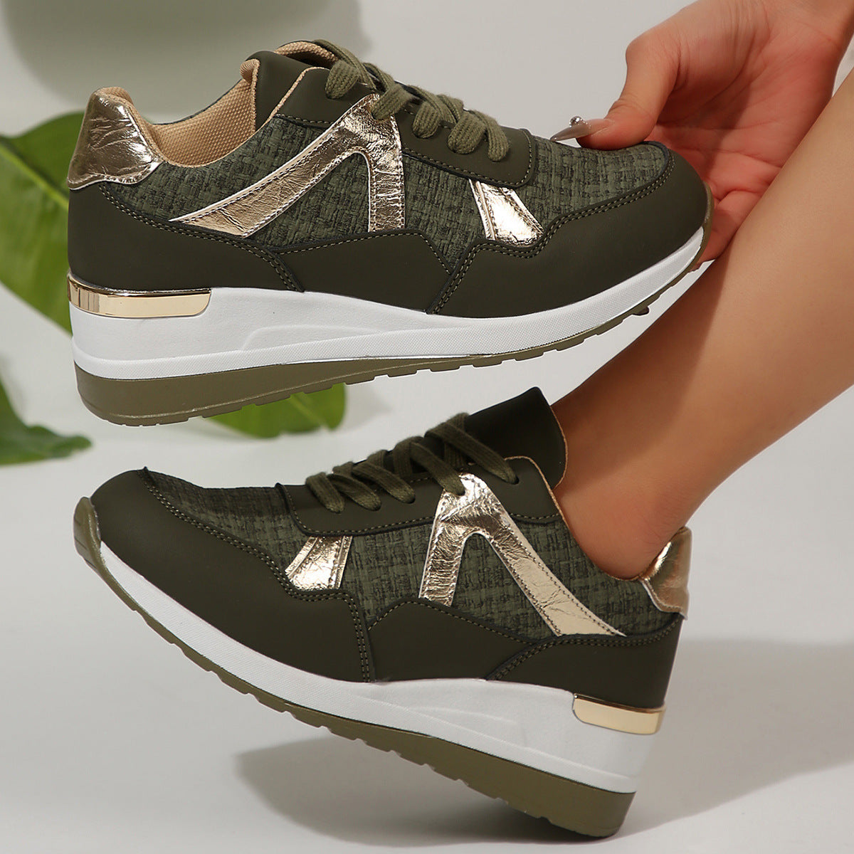 PU Round Toe Retro Sports Shoes | Casual, Thick Sole