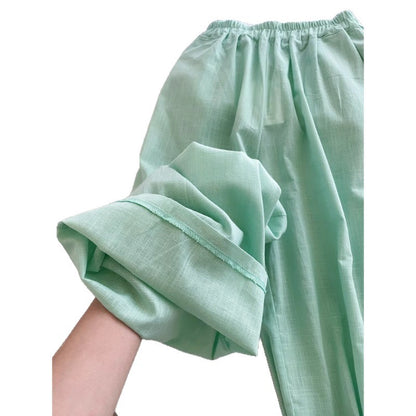 Chinese Style Casual Wide Leg Pants Cotton Linen Breathable Leisure Versatile Long Pants Summer Thin Cool