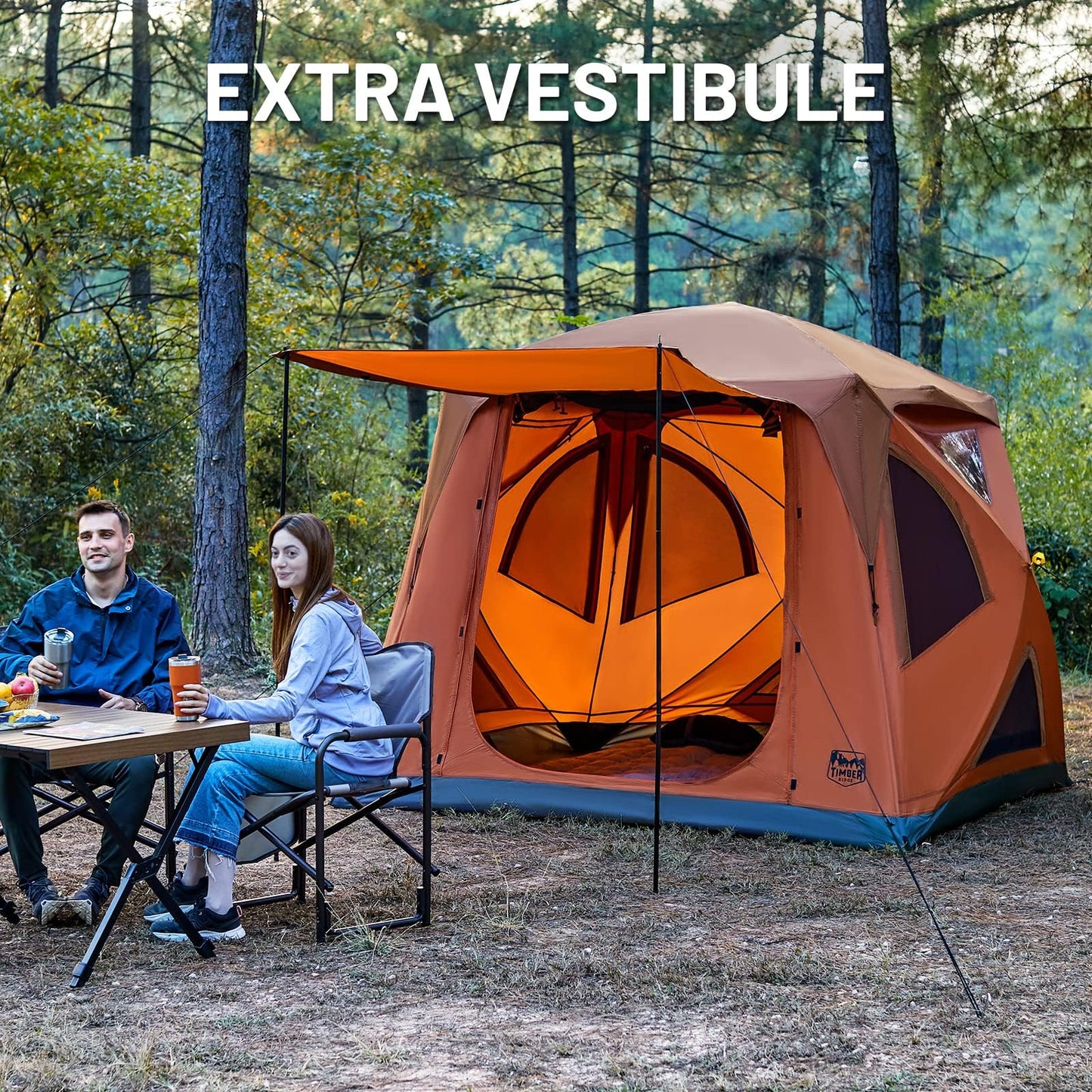 TIMBER RIDGE Camping Tent, 4/6 Person Instant Pop Up Hub Tent with 8 Windows, Easy 60 Second Setup, Weather Resistant Family Cabin Tents with Rain Fly for Camping, Outdoor Travel