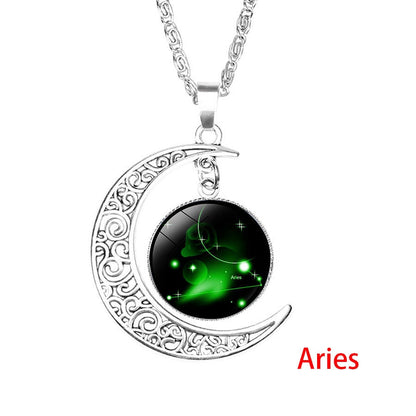 Glass Cabochon Zodiac Sign Pendant Necklace | Astrology Jewelry