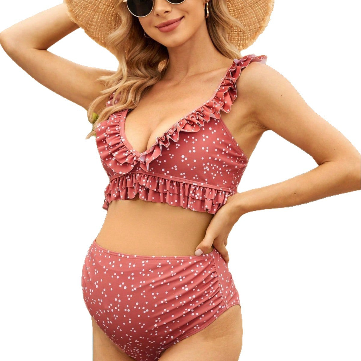 Plus Size Maternity One-Piece Swimsuit for Women, Ruffle Trim, Swimwear