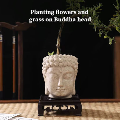 Resin Buddha Head Flower Pot | Small Succulent Planter