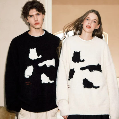 Acrylic Cat Silhouette Sweater | Apricot, Black, M-3XL
