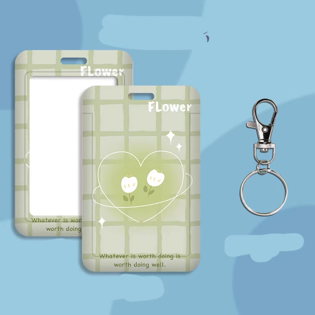 Kawaii ID Card Holder — Illustrated Badge Sleeve, Lanyard or Keychain
