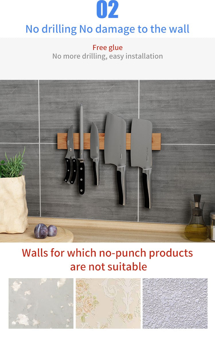 Bamboo Knife Rack | 40x6x2cm, Wall Hanging Storage