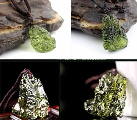 1Pcs Natural Czech meteorite pendant rough green meteorite jewelry necklace fine crystal gravel