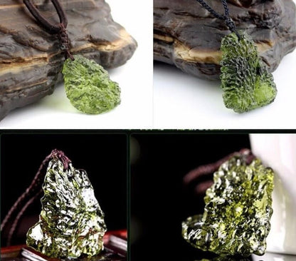 Natural Czech Meteorite Pendant | Rough Green Jewelry