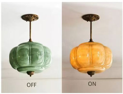 Copper Pendant Lamp | Vintage Pumpkin Glass Design