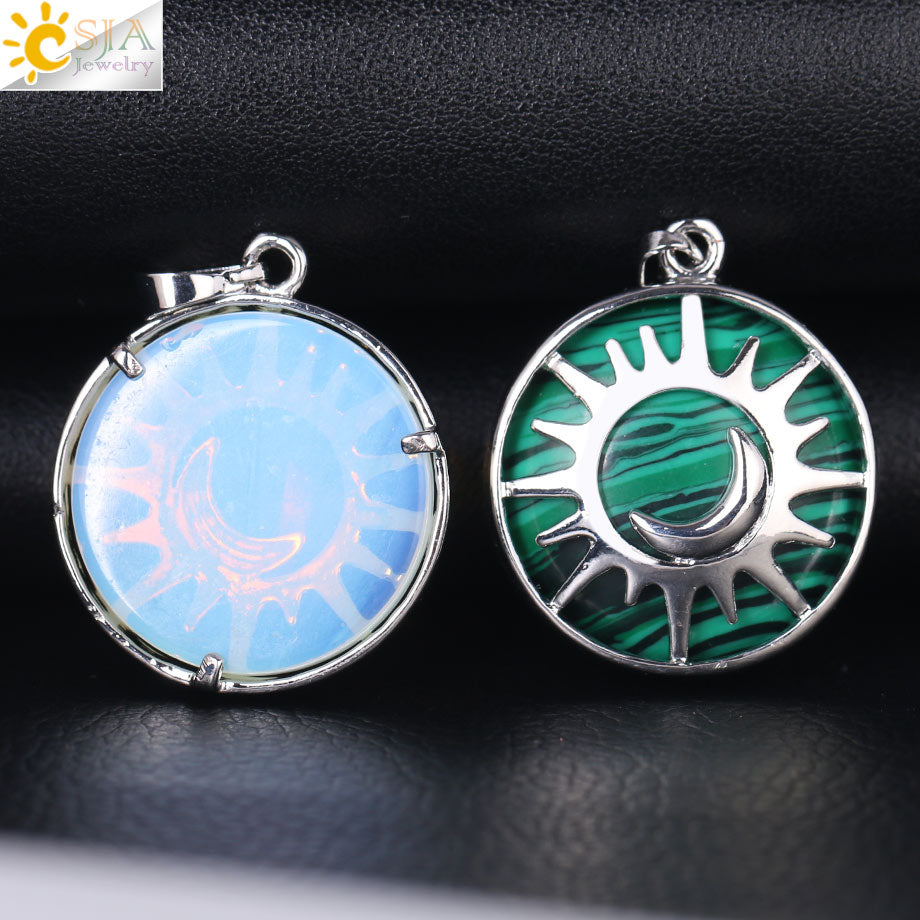 CSJA Sun & Moon Pendant Reiki Healing Natural Stone Purple White Crystal Quartz Beads for Jewelry Making Necklace