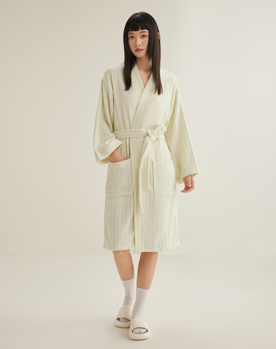 Cotton Terrycloth Bathrobe | Striped, Blue & White, S-XL