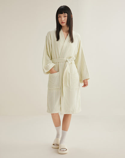 Cotton Terrycloth Bathrobe | Striped, Blue & White, S-XL